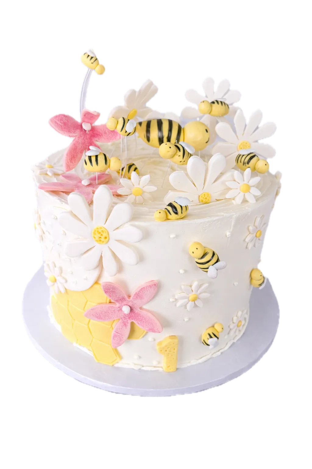 Honey and chamomile inspired cake with bee detailing