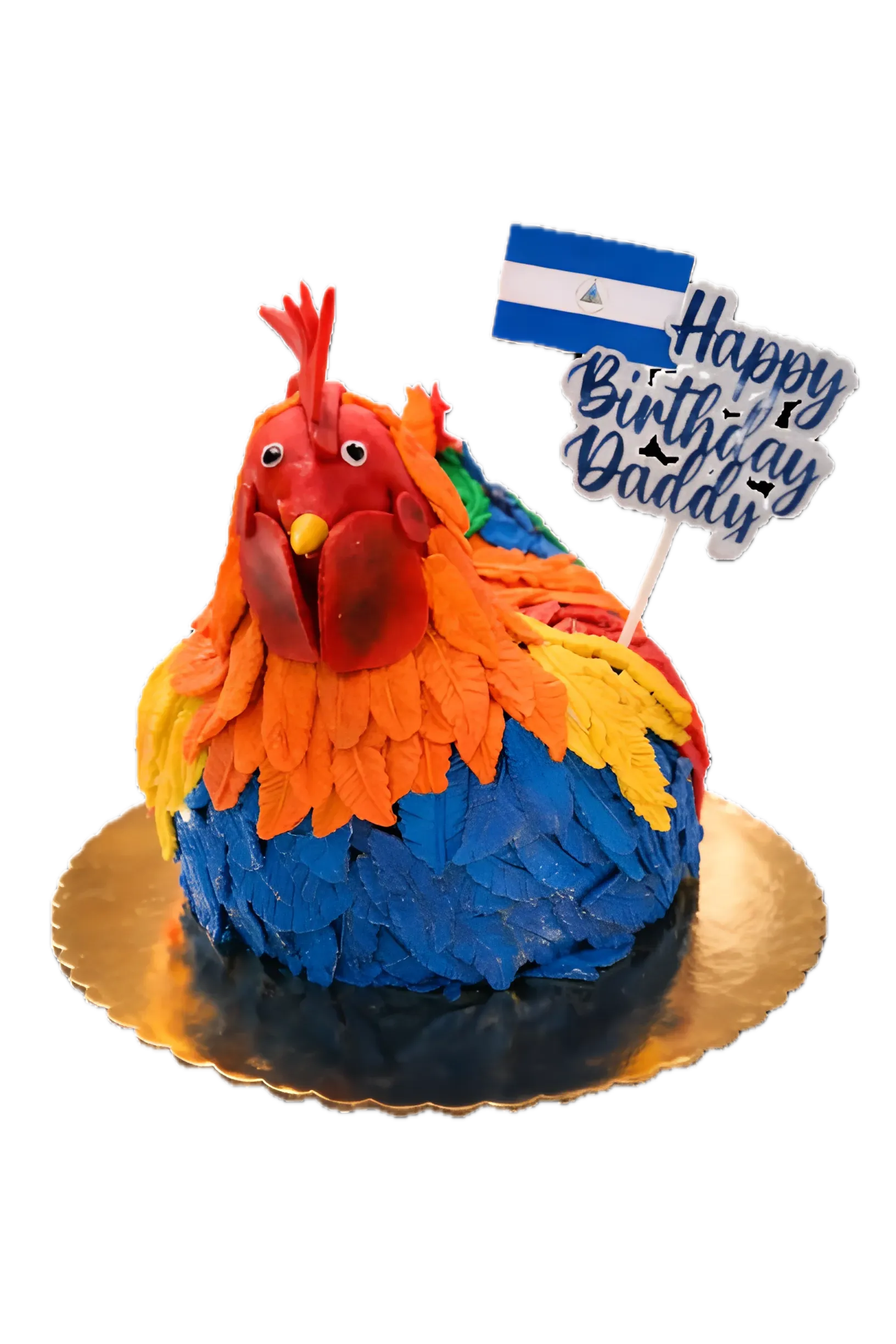 3D sculpted rooster cake honoring Nicaraguan heritage